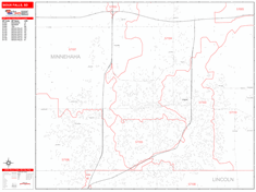 Sioux Falls Wall Map Zip Code Red Line Style 2025